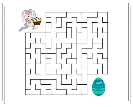 Children's logic game go through the maze. Help find the way to the hare with Stock Illustration
