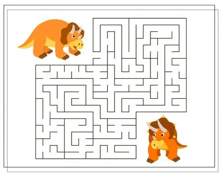 Children's logic game go through the maze. Help the baby triceratops to pas.. Stock Illustration