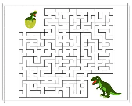 Children's logic game go through the maze. Help the baby Tyrannosaurus to p.. Stock Illustration