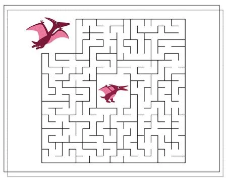 Children's logic game go through the maze. Help the baby pterodactyl to pas.. Stock Illustration