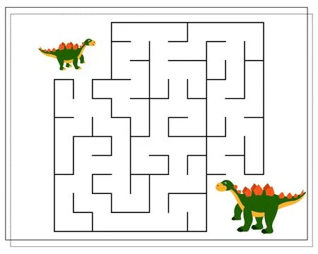 Children's logic game go through the maze. Help the baby dinosaur to pass t.. Stock Illustration