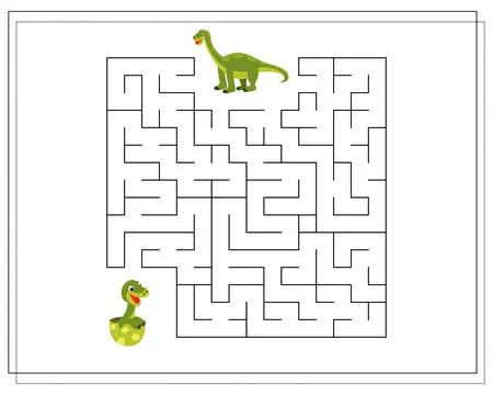 Children's logic game go through the maze. Help the baby brontosaurus to pa.. Stock Illustration