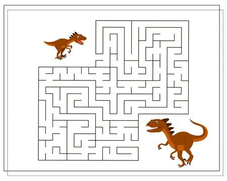 Children's logic game go through the maze. Help the baby dinosaur to pass t.. Stock Illustration