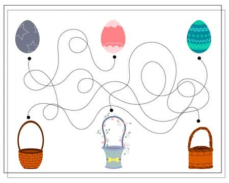 Children's logic game swipe through the dots, go through the maze. Easter e.. Stock Illustration
