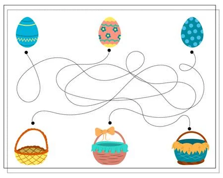 Children's logic game swipe through the dots, go through the maze. Easter egg Stock Illustration