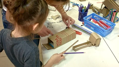 Children's makes science technology engineering project Stock Footage 86271026