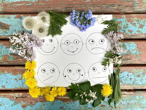 Children's master class, application of little men with smiles and hair Stock Photos