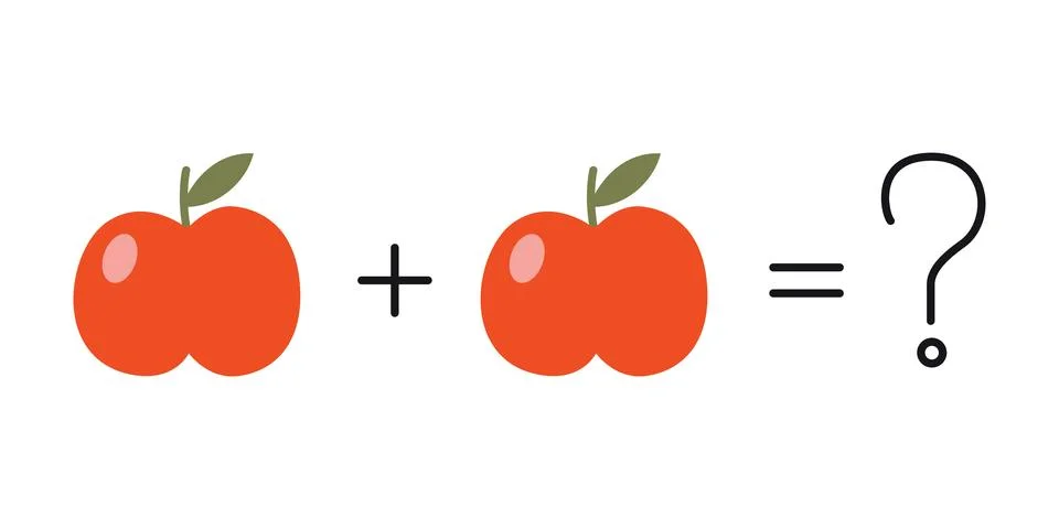 Children's math example for kindergarten and elementary school, apple plus .. Stock Illustration
