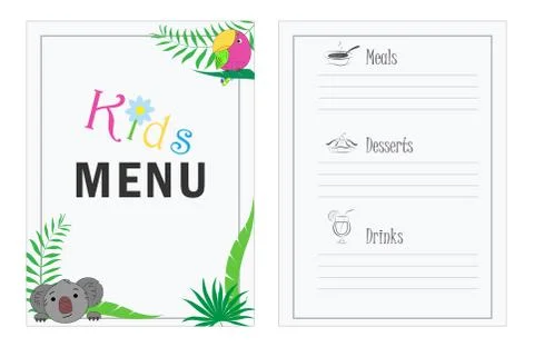 Children's menu template. Cafe menu design for kids. Menu for children with p Stock Illustration