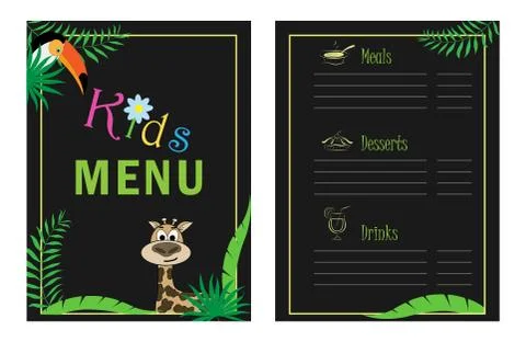 Children's menu template. Cafe menu design for kids. Menu for children with p Stock Illustration