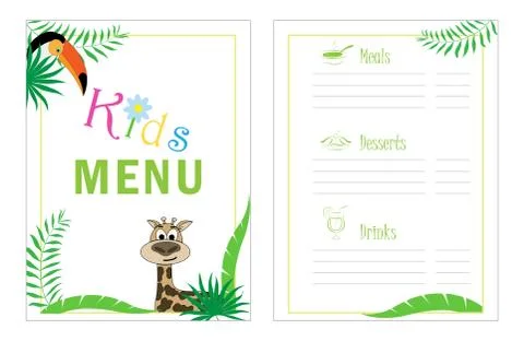 Childrens menu template. Cafe menu design for kids. Kid menu frame. Menu for Stock Illustration