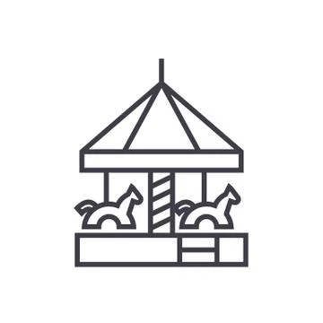Children's merry go round  vector line icon, sign, illustration on white back Ilustración de archivo