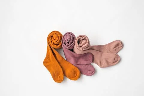 Children's multi-colored socks. Children's fashion, children's wardrobe Stock Photos