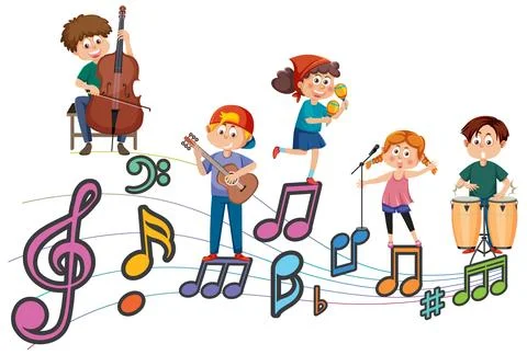Children's Musical Ensemble with Notes Stock Illustration