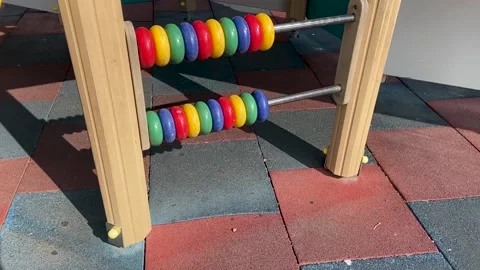 Children's outdoor gaming complex with colored rings bills for small kids. Stock Footage 158832207