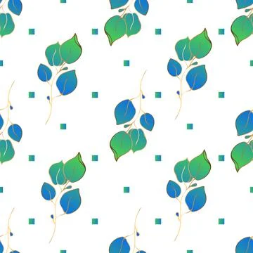 Childrens pattern. Background from beautiful leaves with golden lines. Green  Stock Illustration