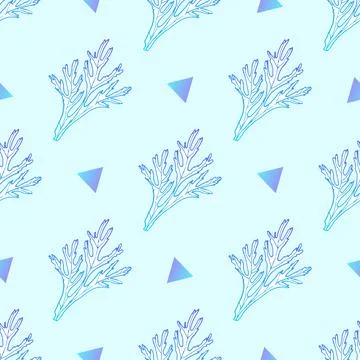 Childrens pattern. Beautiful leaves seamless pattern with gradient lines. Blu Stock Illustration