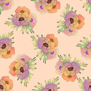 Childrens pattern. Beautiful leaves seamless pattern with golden lines. Beige Stock Illustration