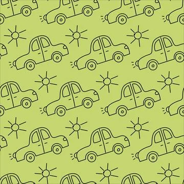 Children's pattern with a car and the sun Ilustración de archivo