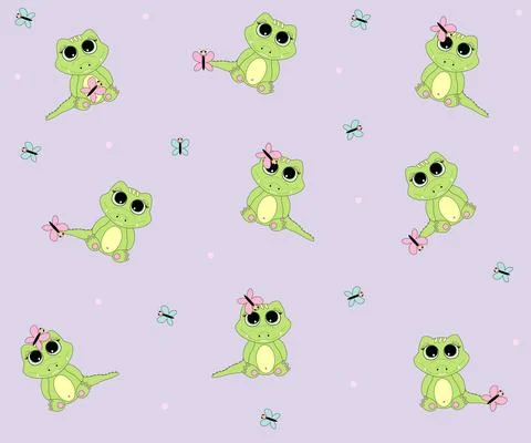 Children's pattern of cute crocodiles with butterflies Stock Illustration
