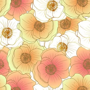 Childrens pattern. Floral background. Pink and beige with gold lines. Flowers Stock Illustration
