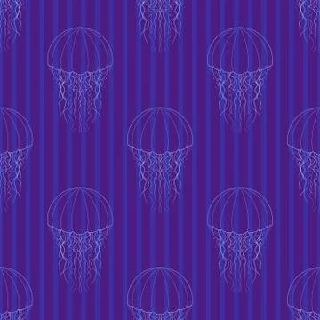 Childrens pattern. Jellyfish on a blue background. Dark blue background, with Stock Illustration