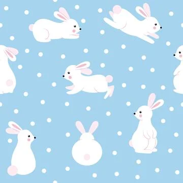Children's pattern with rabbits and dots on a blue background. Stock Illustration