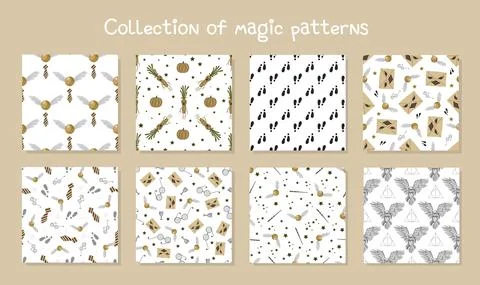 CHILDREN'S PATTERN SET. The theme of magic and witchcraft. Neutral nude shade Stock Illustration