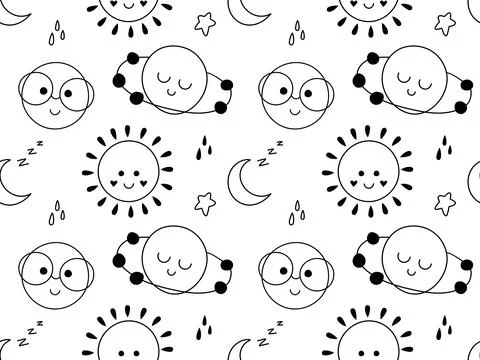 Childrens pattern with sleeping planets Stock Illustration