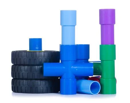 Children's plastic constructor with wheels Stock Photos