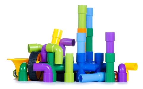 Children's plastic constructor with wheels Stock Photos