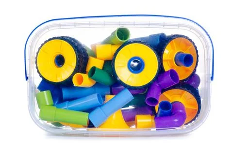 Children's plastic constructor with wheels Stock Photos