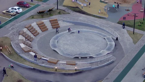 Children's play complex in the Russian courtyard from a great height Stock Footage 142268926