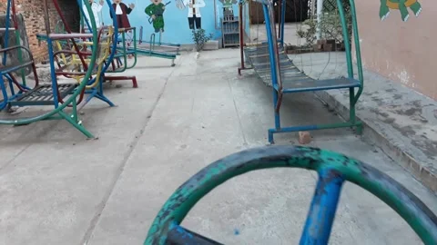 Children's play tools in the children's school playground Stock Footage