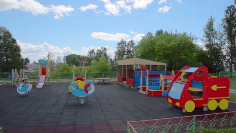 Children's playground in the forest Video stock 207950965