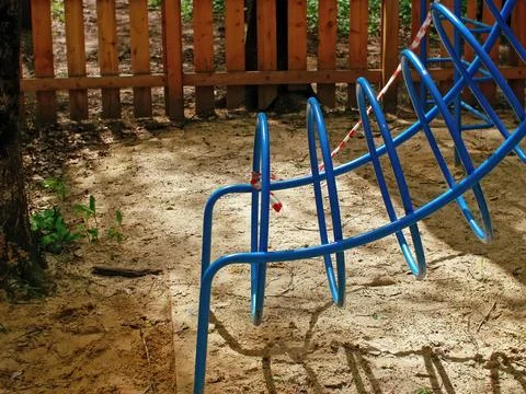 Children's playground in the forest in spring Foto stock