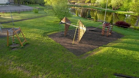 Children's playground with various elements. Aerial view Stock Footage 205064828