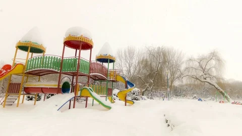 Children's playground winter Stock Footage 79798903