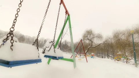 Children's playground winter Stock Footage 79798981