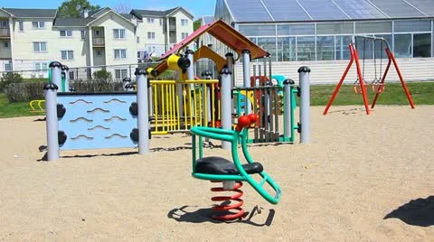 Children's playground without kids Stock Footage