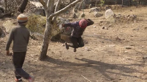 Childrens playing swing Video stock 147714472