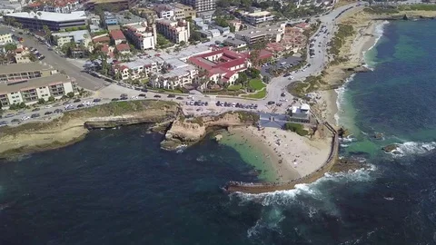 Children's Pool Beach, California, Elevated Pan, La Jolla, HD Stock Footage 109691362