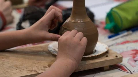 Children's pottery studio Stock Photos