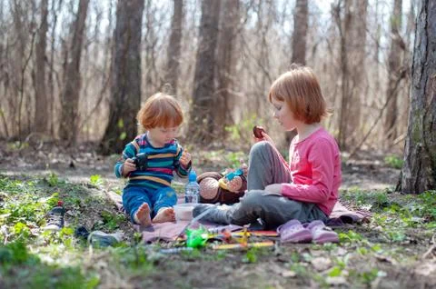 Children's rest on a forest Stock Photos