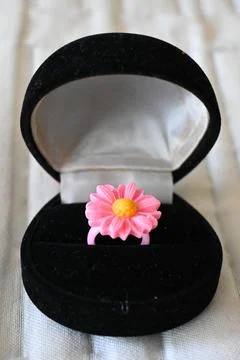 Children's ring in a velvet ring box Stock Photos