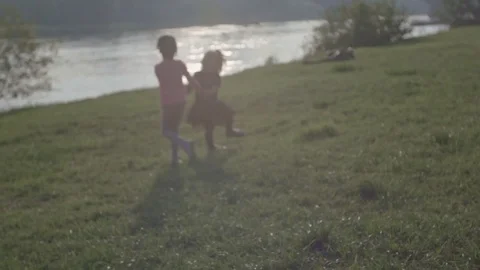 Childrens at the river 스톡 동영상 81913965