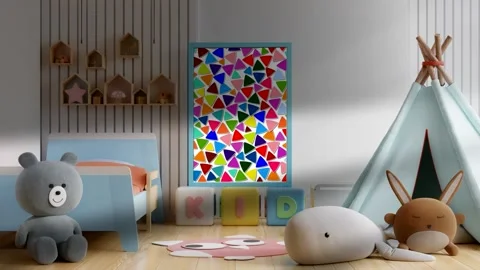 Children's room with animation on the screen of triangles Stock Footage 201405681