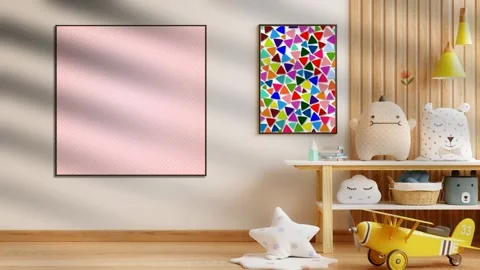 Children's room with animation on the wall of triangles. Mockup Video stock 201523442