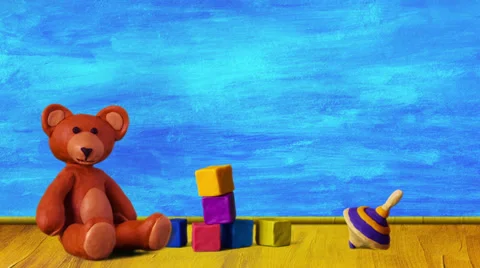 Children's room with bear, cubes and peg-top. Stock Footage 27627252