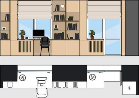 Children's room, wall layout. interior furniture, sweep wall. Vector 스톡 일러스트